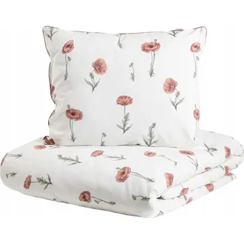 Povlečení Povlečení MEADOW FLOWERS bavlněné s vlčími máky a červeným lemem 220x200 + 2*50x