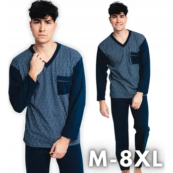 Pánské pyžamo bavlněné dlouhé Elegantní pyžamový set pro muže na spaní 3XL