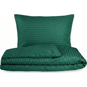 Povlečení Kvalitex Ložní saténové povlečení s proužkem TMAVĚ ZELENÉ 1+2, 220x200, 70x90cm