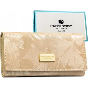 Peněženka Dámská kožená peněženka béžová Peterson RFID STOP elegantní velká s květinami