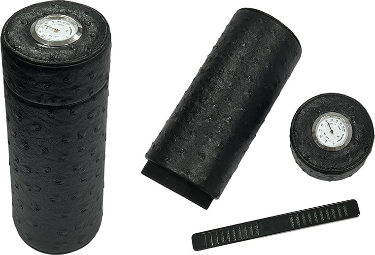 Kulatý humidor s vlhkoměrem a zvlhčovačem - černý