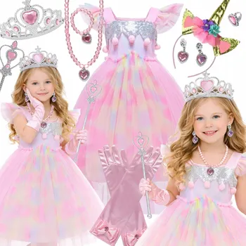 Karnevalový kostým KOSTÝM JEDNOROŽCE PŘEVLEK DUHOVÝ JEDNOROŽEC KARNEVALOVÝ PLES SET 116 122