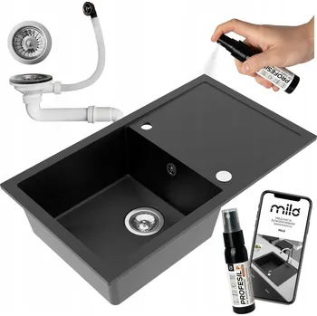 Granitový dřez Jednokomorový dřez Milo ALPHA granit černý