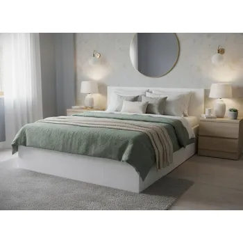 Postel Bílá manželská postel 140x200 s úložným prostorem a roštem