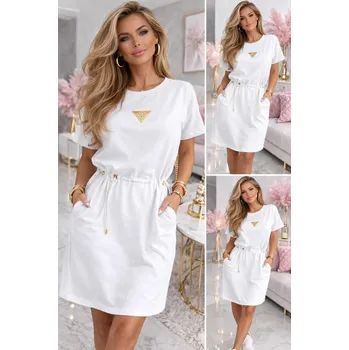 Dámská sukně Světové Zboží Bavlněná šatovka kapsy a v pase na staženi - bílá