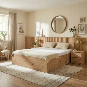 Postel Dvoulůžková postel imitace dřeva Komvortowy 160x200 dub artisan