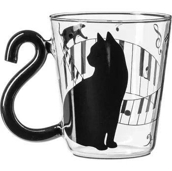 Skleněný hrnek Kočka (Dárkový hrnek ze skla s obrázkem kočky)