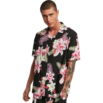 Letní plážová pánská košile z lehké viskózy Urban Classics Barva: darkjungle, Velikost: 3XL