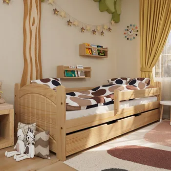 Dětská postel 160x80 cm Ania se zásuvkou, zábranou a roštem, 100% dřevo