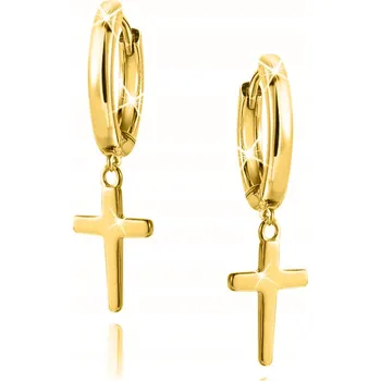 Náušnice ZLATÉ NÁUŠNICE KŘÍŽE KŘÍŽKY STŘÍBRO 925 ZAVĚŠOVACÍ