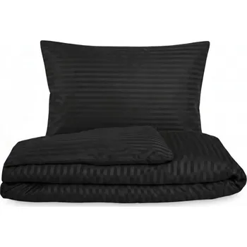 Povlečení Kvalitex Ložní saténové povlečení s proužkem ČERNÉ 1+1, 140x220, 70x90cm