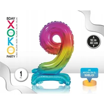 Balónek Fóliový balónek barvy duhy číslice 9, 16''/40 cm