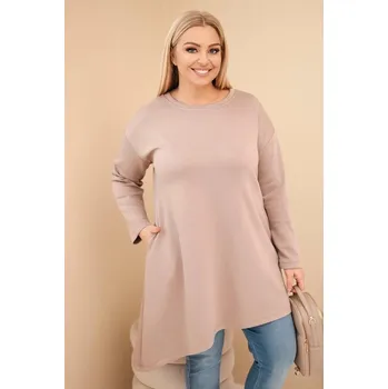 Dámské šaty Asymetrické oversize šaty s volným střihem a dlouhým rukávem model 7834 barva fango