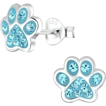 Šperk Flor de Cristal Dětské náušnice s potiskem tlapek - Světle modré, ryzost stříbro 925/1000, 0,025 g