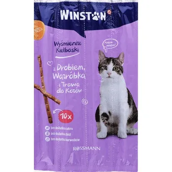Pamlsek pro kočku Winston snack klobásky 10 ks mix drůbeží a játrové a tráva pro kočky