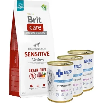 Krmivo pro psa Brit Care Sensitive Venison & Potato 12kg +ENZO VET Hypoalergenní dieta s králíkem pro psy 3x400g