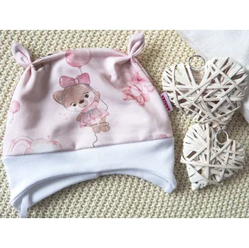 Kojenecké oblečení AMÁLKA Elastická čepička teplákovina, medvědí holčička Velikost: 50-56