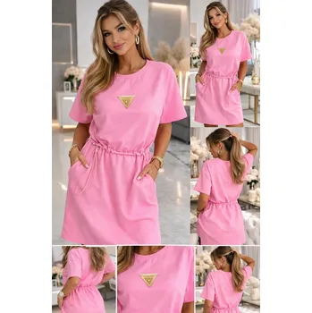 Dámská sukně Světové Zboží Bavlněná šatovka kapsy a v pase na staženi - růžová