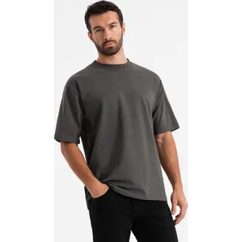 Oblečení a móda Pánské bavlněné tričko LOOSE FIT s kulatým výstřihem - šedozelené V3 OM-TSBC-0234 - XL