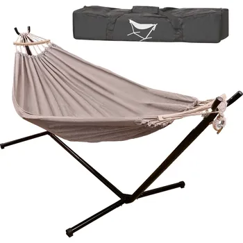 Zahradní houpačka KIK Zahradní houpací síť s rámem pro dvě osoby houpací stojan houpací sítě velký silný + kryt 200 cm 100 kg