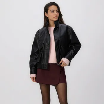 Dámské oblečení Reserved - Kraťasová sukně s příměsí viskózy - hnědá - 183GU-83X - 183GU-83X-S