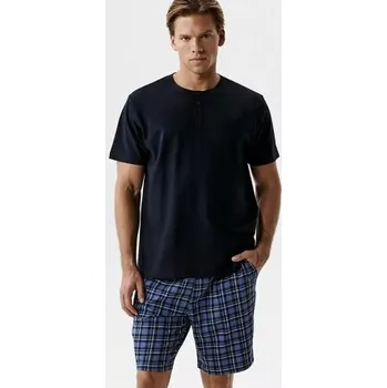 Pánské pyžamo Pánské pyžamo Atlantic NMP-401 - bavlna Tmavěmodrá-modrá 3XL