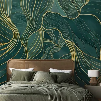 Tapeta Dovido Tapeta zlaté linie na smaragdové textuře
