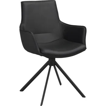 Jídelní židle Kožená otočná židle s područkami Lowell | Černé
