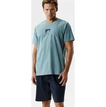 Pánské pyžamo Atlantic NMP-398 - bavlna Mátovo-tmavěmodrá 2XL