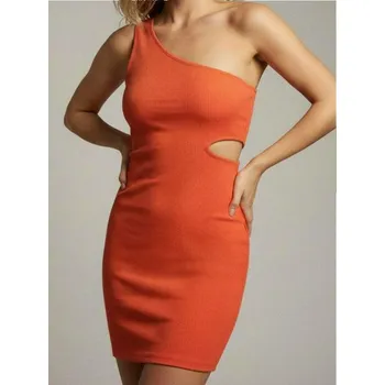 Dámské šaty Sinsay - Přiléhavé krátké šaty na jedno rameno s výřezem v pase - oranžová - 5759J-22X - 5759J-22X-XXS