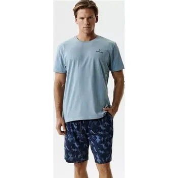 Pánské pyžamo Atlantic NMP-399 - bavlna Světlemodrá-tmavěmodrá S