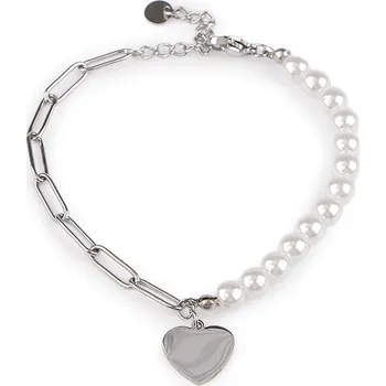 Náramek Náramek z nerezové oceli perlový, barva 2 bílá srdce