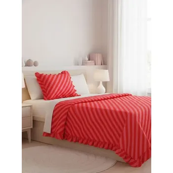 Povlečení Sinsay - Souprava povlečení s pruhy a volánem - červená - 923JM-33X - 923JM-33X-ONE