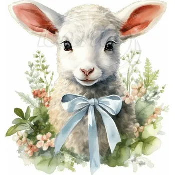 Textilní nažehlovací páska Dante Nažehlovačka Beránek s mašlí - 6 x 6 cm