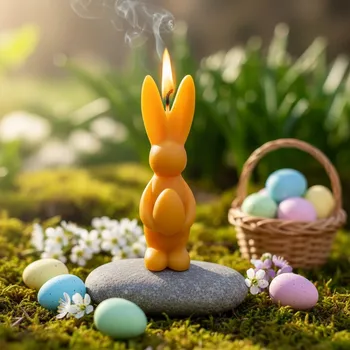 Velikonoční dekorace Svíčka z včelího vosku - Zajíček s vejcem
