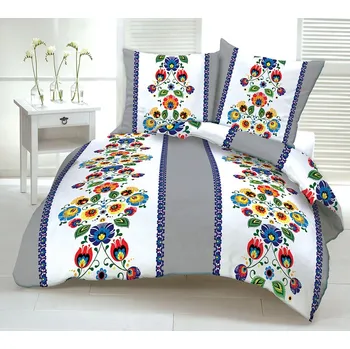 Povlečení Aaryans bavlněné povlečení DeLuxe Folk světle šedé 140x200/70x90cm