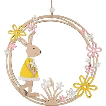 Věnec dřevěný se zajíčkem na zavěšení 23 cm