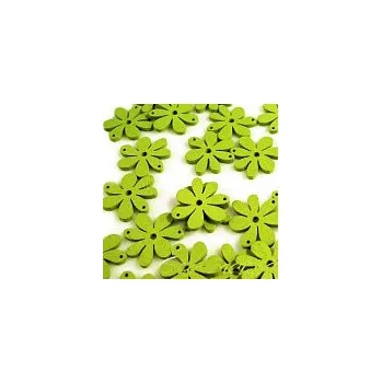 Korálek Květ dřevěný zelený, 20x25 mm (8 ks)