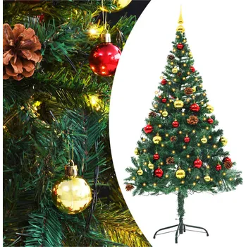 Vánoční stromek Vánoční stromek s LED osvětlením a baňkami zelený 150 cm 321499