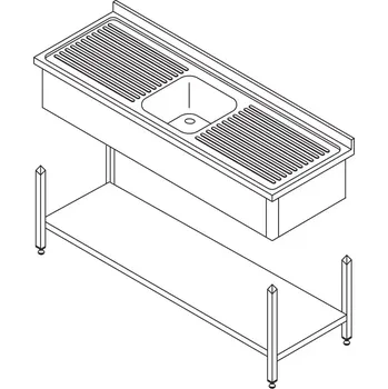 Hnětač těsta Maxima Stůl na mytí nádobí - 1 dřez - se zadní stěnou a policí - 120 x 60 cm | 09394000