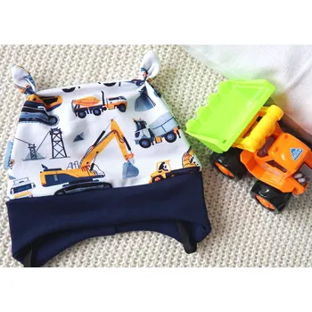 Kojenecká čepice AMÁLKA Elastická čepička teplákovina bílo/modrá, Bagr Velikost: 56-62