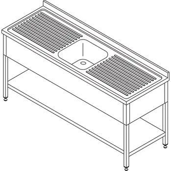 Maxima Stůl na mytí nádobí - 1 dřez - se zadní stěnou a policí - 140 x 70 cm | 09393959