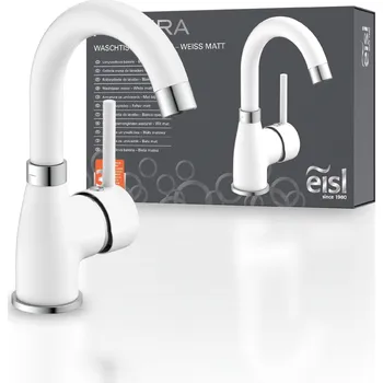 Sprchový set eisl Futura umyvadlová baterie, koupelnová baterie s funkcí Cold Start pro úsporu energie, umyvadlová baterie, bílá matná/chromovaná | NI075FUTWCR
