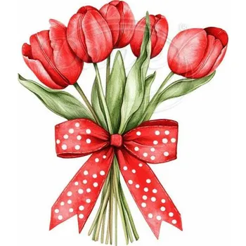 Textilní nažehlovací páska Dante Nažehlovačka Červené tulipány s mašlí - 10 x 12 cm