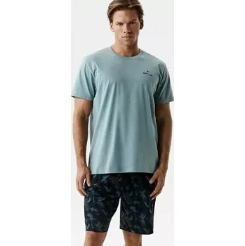 Pánské pyžamo Atlantic NMP-399 - bavlna Mátovo-tmavěmodrá S