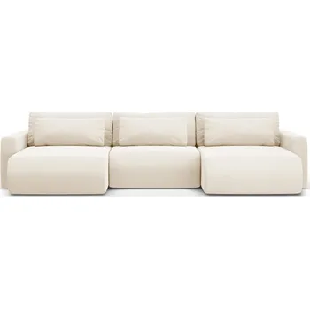 Pohovka Béžová sametová rozkládací rohová pohovka s úložným prostorem (do "U") Belfast – Cosmopolitan Design ID_1771462