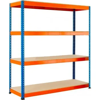 Dílenský regál Regál 180x140x40 cm PROFESIONÁLNÍ lakovaný 4-policový, nosnost 1600 kg - MODRO-ORANŽOVÝ