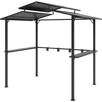 Zahradní altán Outsunny altán na grilování 250 x 160 x 250 cm vodotěsný zahradní altán s dvouvrstvou střechou, boční police černá