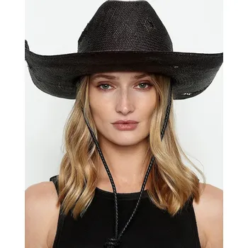 Klobouk Klobouk Ruslan Baginskiy Ruslan Baginskiy Cowboy Hat with Leather Trim CWB033.STR.PRV.LBR.13P. černá 99X, vel. XS