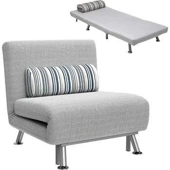 Pohovka HOMCOM Skládací křeslo s funkcí lůžka, skládací lehátko v plátěném vzhledu, nastavitelná opěrka zad, 75 x 70 x 75 cm, šedá barva
